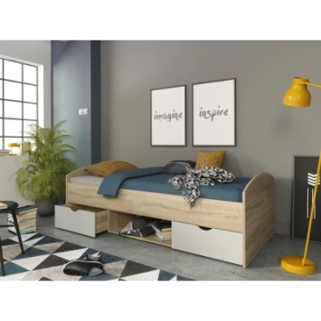 Cama Compacta ANDROS 90cm Roble y Blanco con Cajones | Barimueble