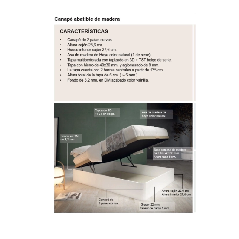 Canapé Abatible BORNEO 135x190 Blanco Lacado | Barimueble