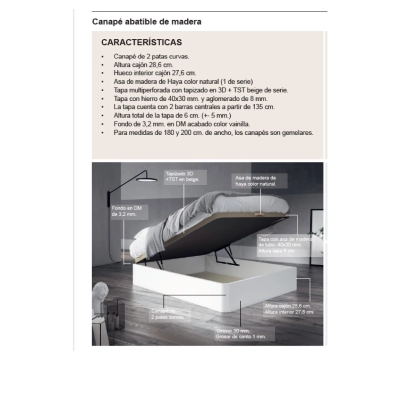Canapé Abatible SOROLLA 135x190 Cambrian Gran Capacidad | Barimueble